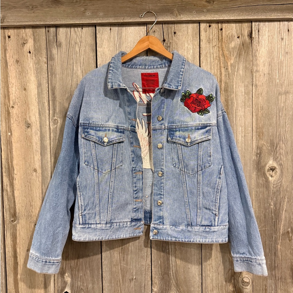 Embroidered Pull and Bear Denim Jacket size L